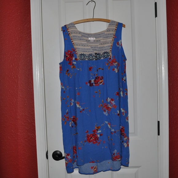 NEW Blue Mixed Print Embroidered Shift Dress [C1] - Picture 4 of 7